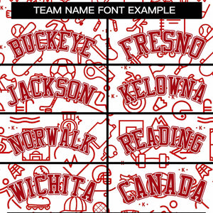 Custom White Red Line Graffiti Pattern Varsity Raglan Sleeves Letterman Baseball Jacket