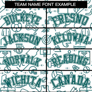 Custom White Aqua Line Graffiti Pattern Varsity Raglan Sleeves Letterman Baseball Jacket