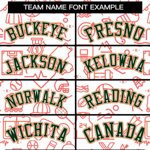 Custom White Green-Orange Line Graffiti Pattern Varsity Raglan Sleeves Letterman Baseball Jacket