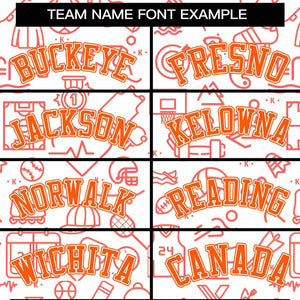 Custom White Orange Line Graffiti Pattern Varsity Raglan Sleeves Letterman Baseball Jacket