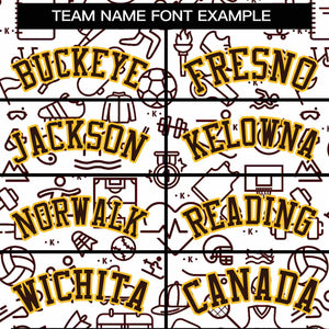 Custom White Brown Line Graffiti Pattern Varsity Raglan Sleeves Letterman Baseball Jacket