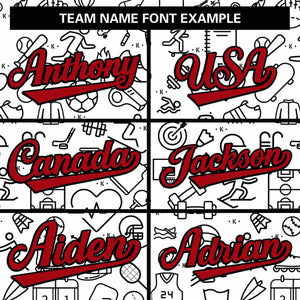 Custom White Red-Black Line Graffiti Pattern Varsity Raglan Sleeves Letterman Baseball Jacket