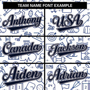 Custom White Navy Line Graffiti Pattern Varsity Raglan Sleeves Letterman Baseball Jacket