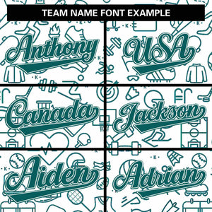 Custom White Aqua Line Graffiti Pattern Varsity Raglan Sleeves Letterman Baseball Jacket