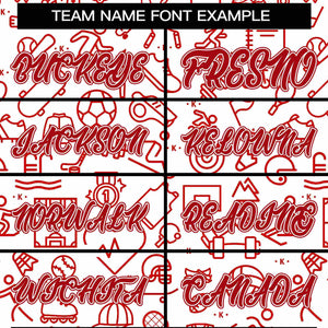 Custom White Red Line Graffiti Pattern Varsity Raglan Sleeves Letterman Baseball Jacket