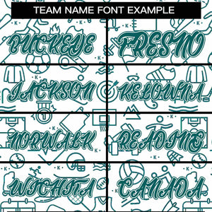 Custom White Aqua Line Graffiti Pattern Varsity Raglan Sleeves Letterman Baseball Jacket