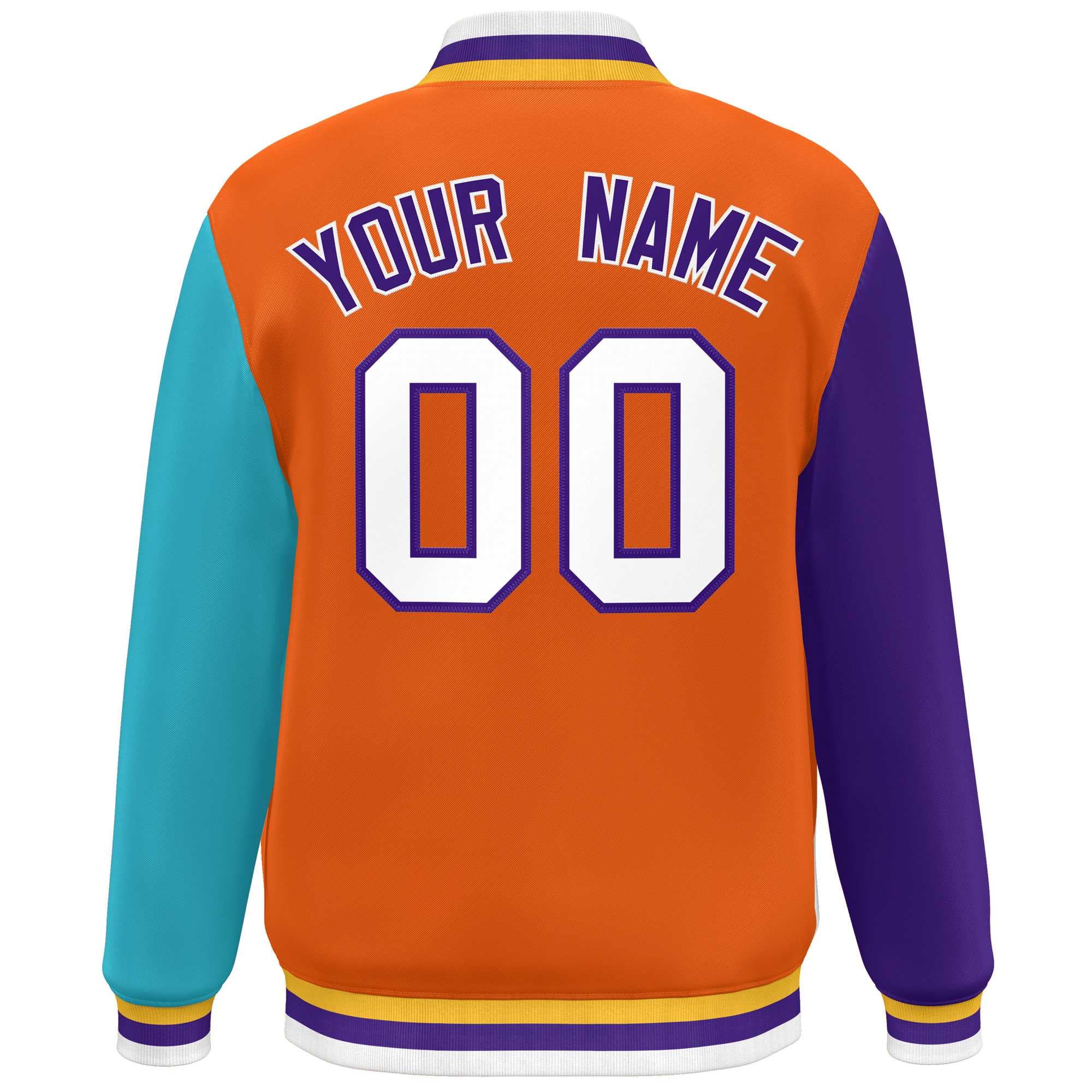 Custom Orange Purple-Aqua Varsity Full-Snap Raglan Sleeves Letterman Baseball Jacket