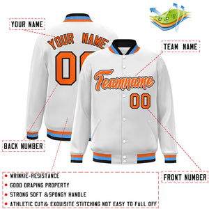 Custom White Orange-White Classic Style Varsity Full-Snap Letterman Jacket