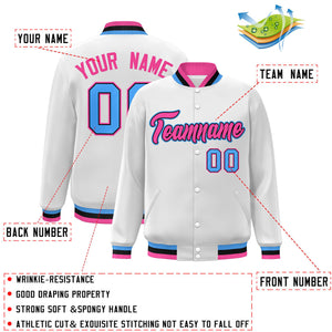 Custom White Pink-Black Classic Style Varsity Full-Snap Letterman Jacket