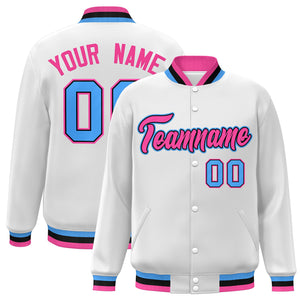 Custom White Pink-Black Classic Style Varsity Full-Snap Letterman Jacket