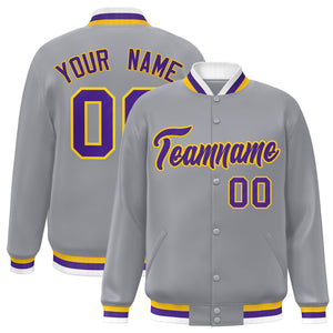 Custom Gray Purple-Gold Classic Style Varsity Full-Snap Letterman Jacket