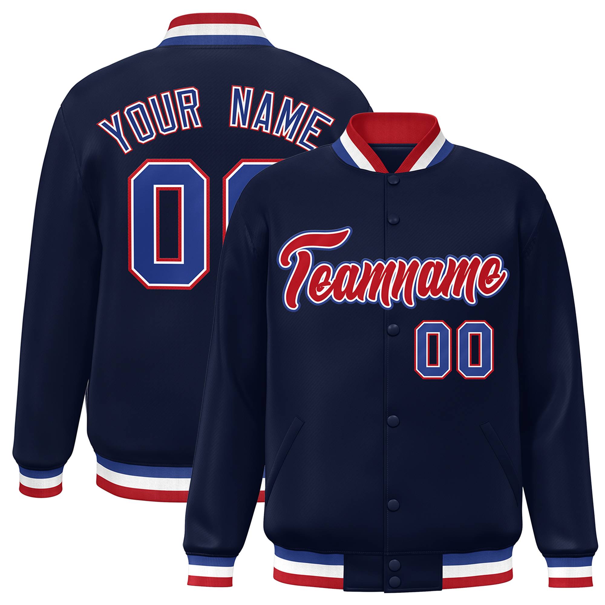 Custom Navy Red-White Classic Style Varsity Full-Snap Letterman Jacket