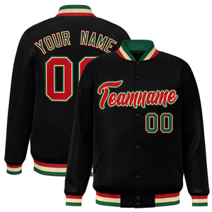 Custom Black Red-Khaki Classic Style Varsity Full-Snap Letterman Jacket