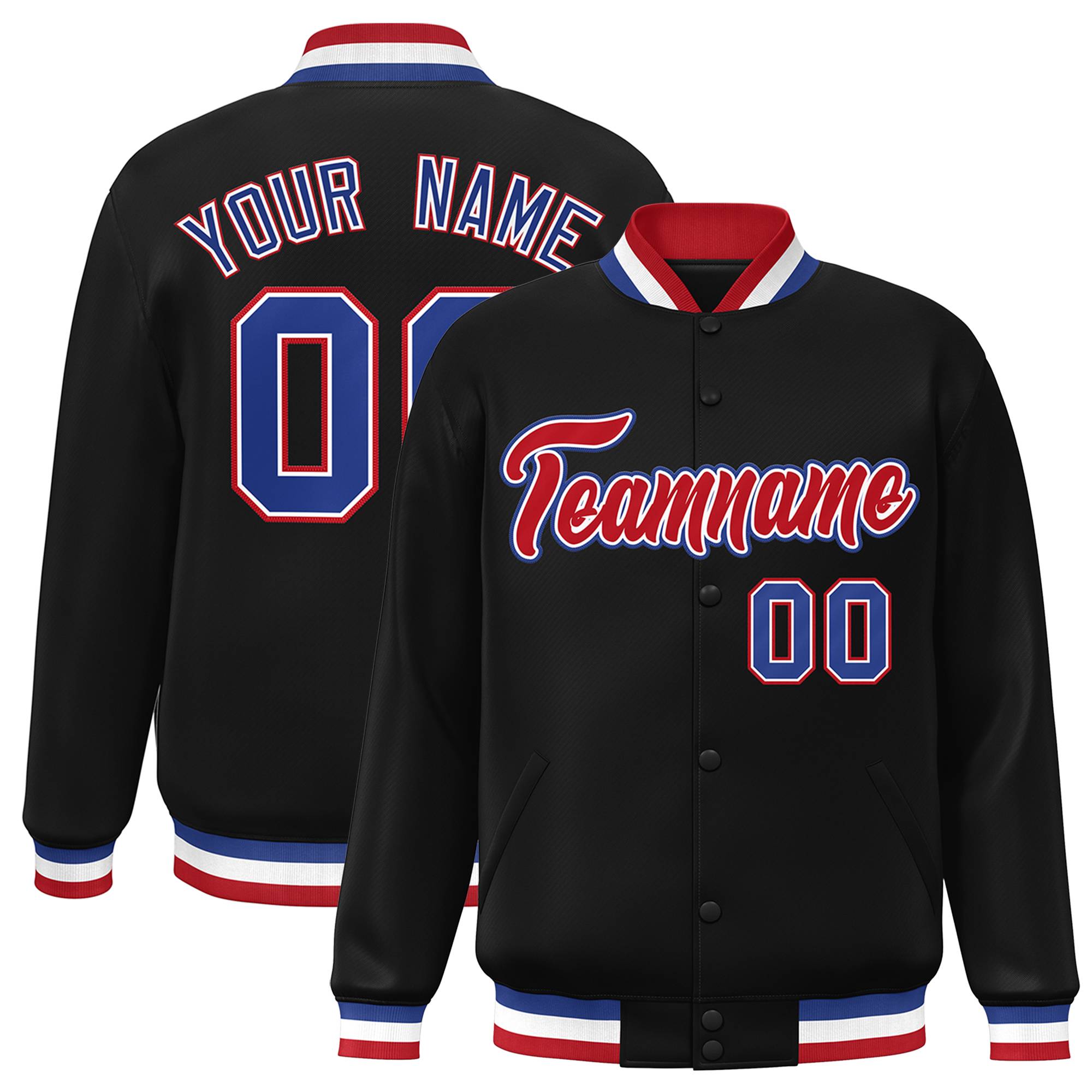 Custom Black Red-White Classic Style Varsity Full-Snap Letterman Jacket