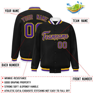 Custom Black Purple-Gold Classic Style Varsity Full-Snap Letterman Jacket