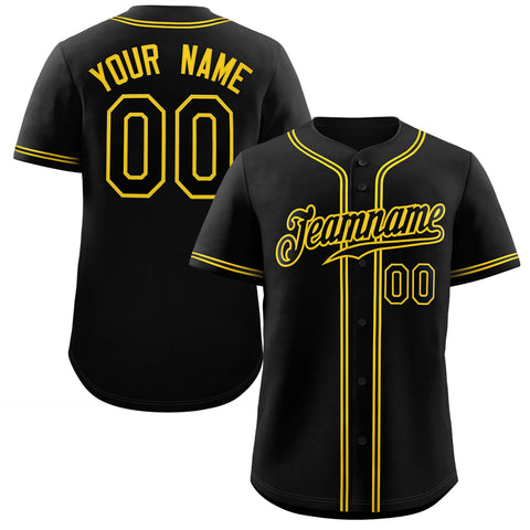 Custom Black Gold Classic Style Authentic Baseball Jersey
