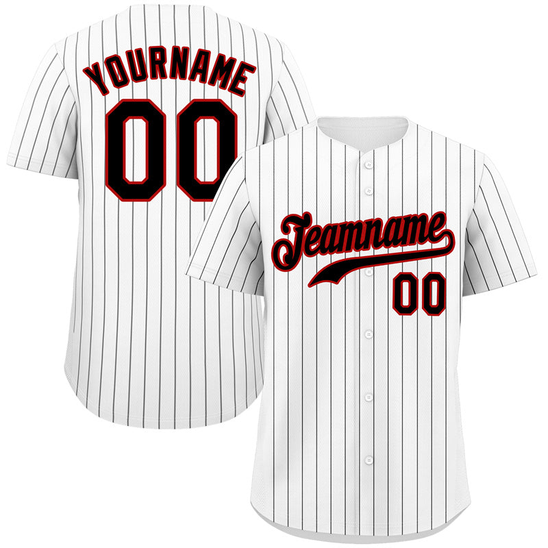 Custom White Black-Red Stripe Fashion Authentic Baseball Jersey