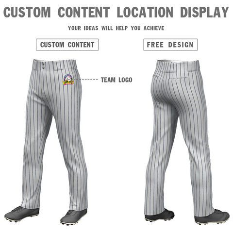 Custom Gray Navy Pinstripe Fit Stretch Practice Loose-fit Baseball Pants