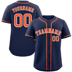 Maillot de baseball authentique de style classique bleu marine orange-blanc personnalisé