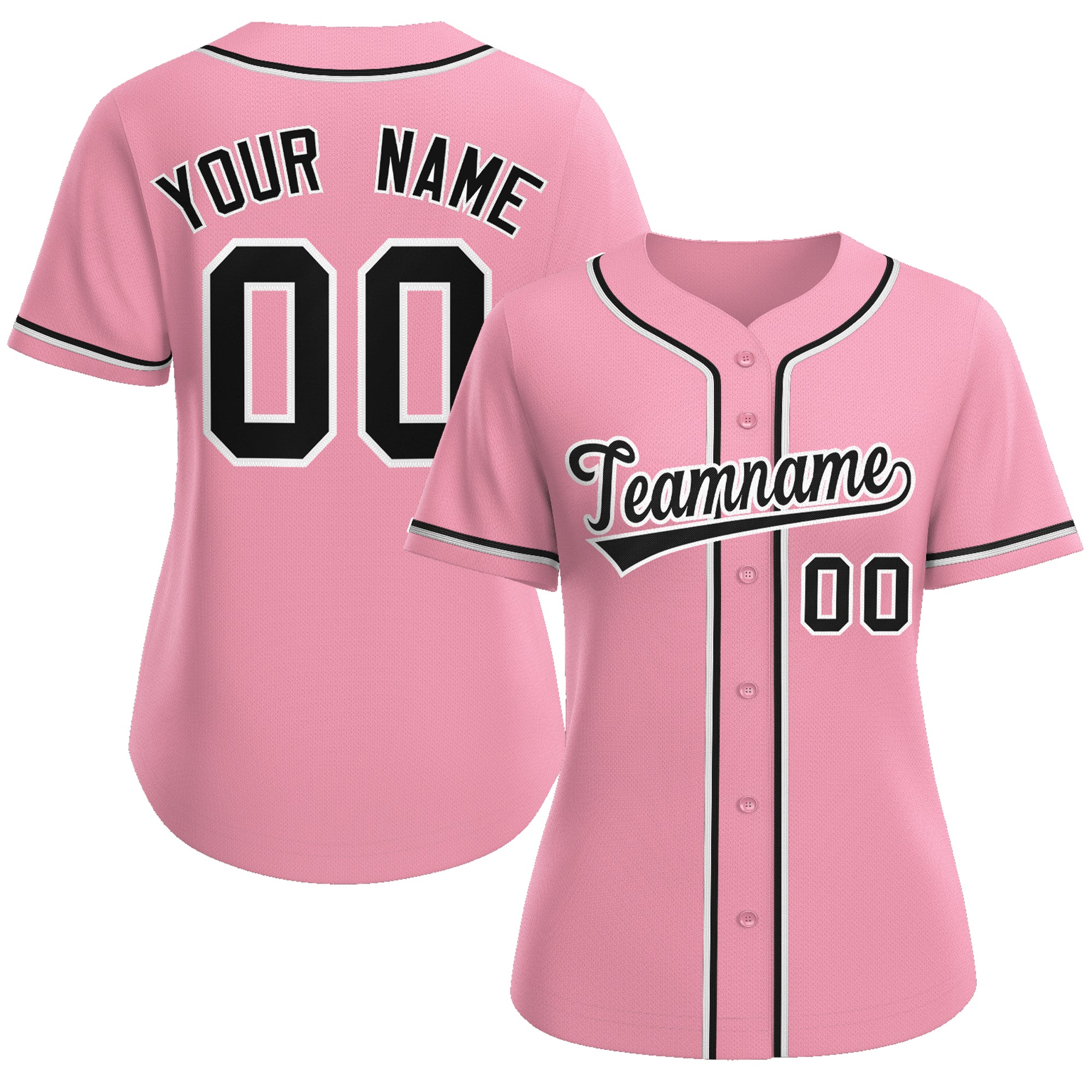 Maillot de baseball authentique de style classique rose noir-blanc personnalisé pour femmes