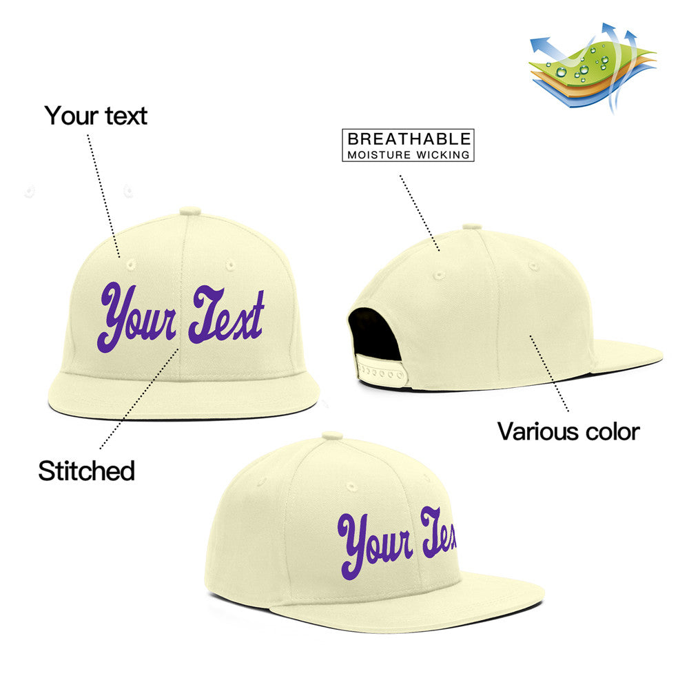 Custom Cream Purple Sport Baseball Cap