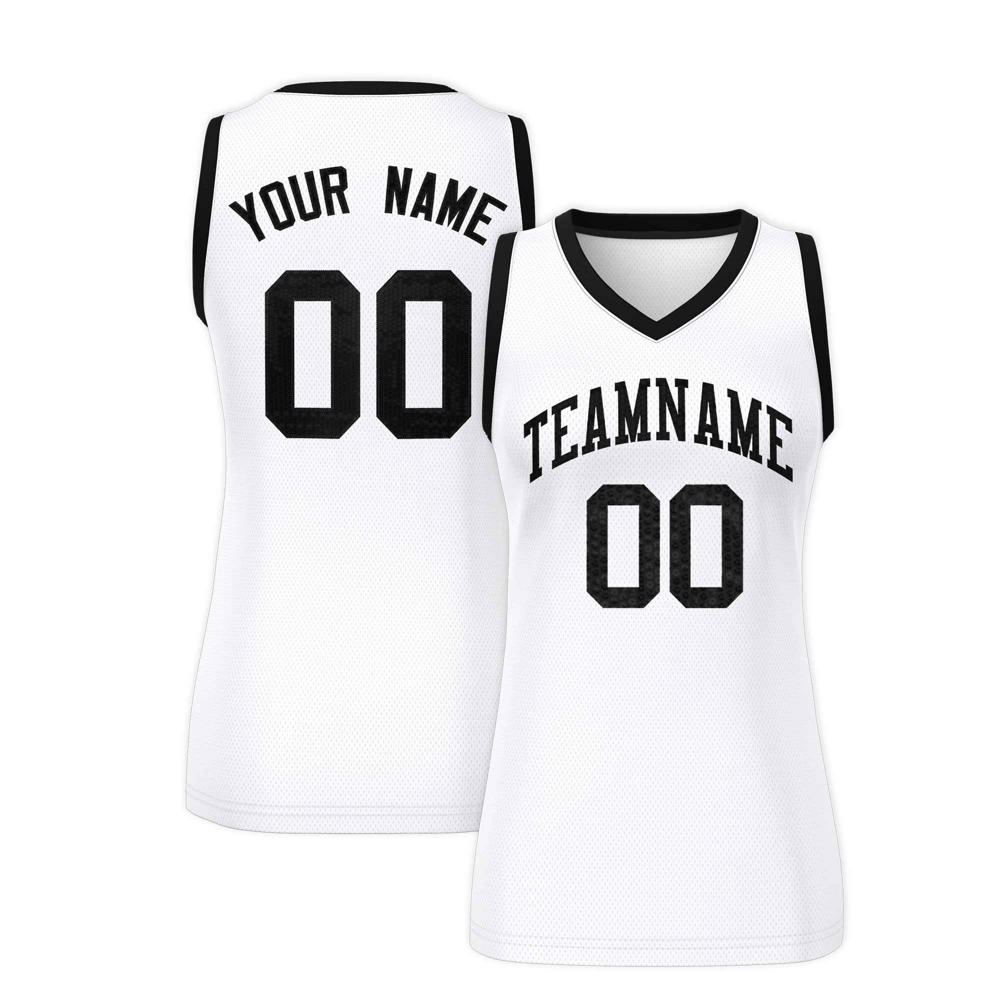 Custom White Black Women Basketball Jersey Dress