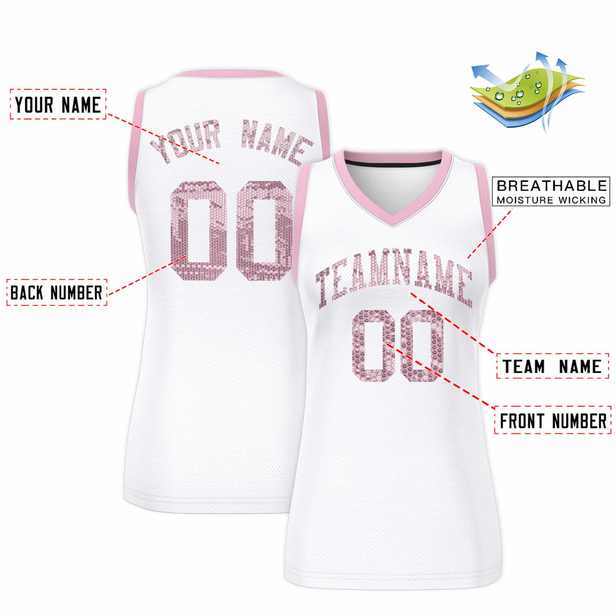 Custom White Light Pink Women Basketball Jersey Dress