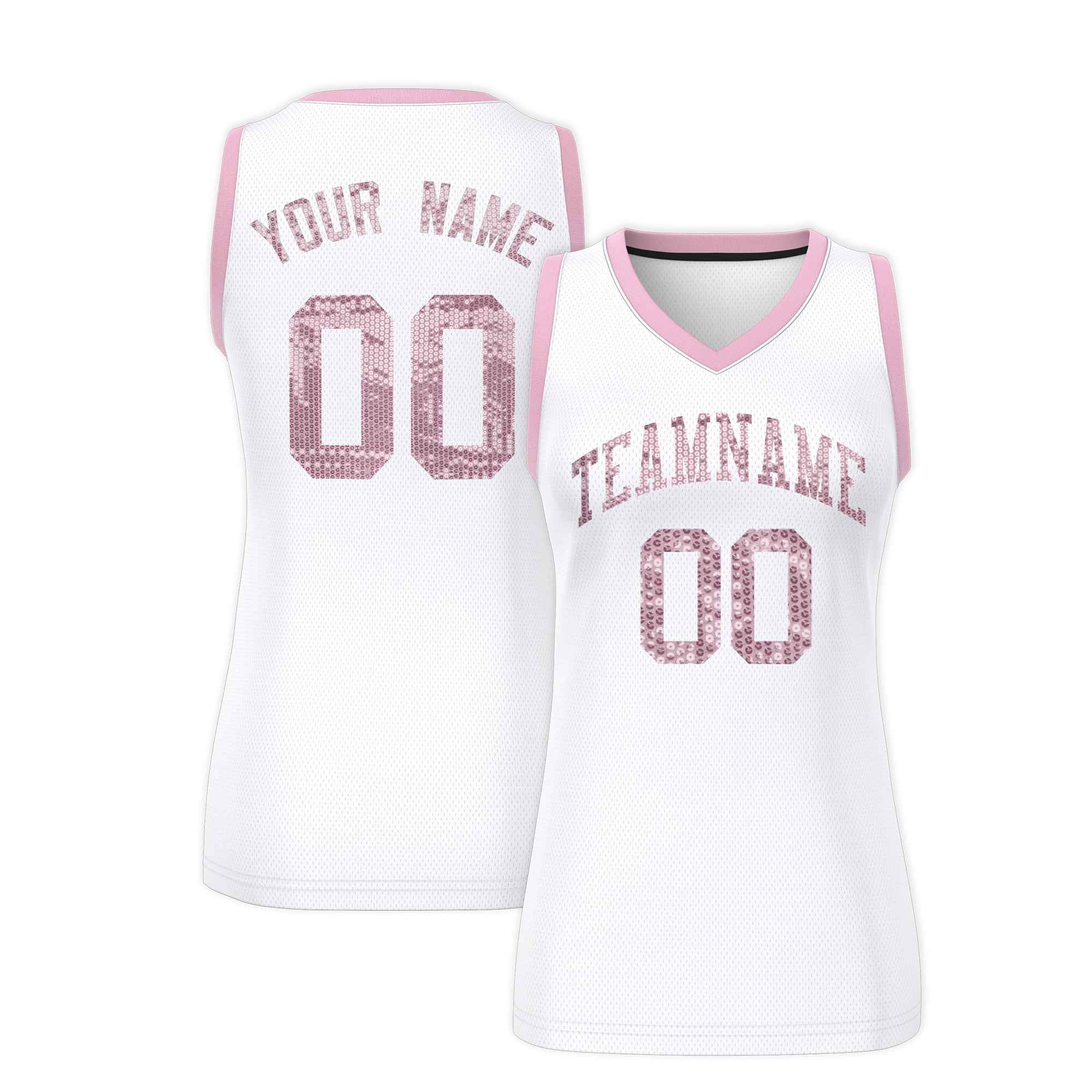 Custom White Light Pink Women Basketball Jersey Dress