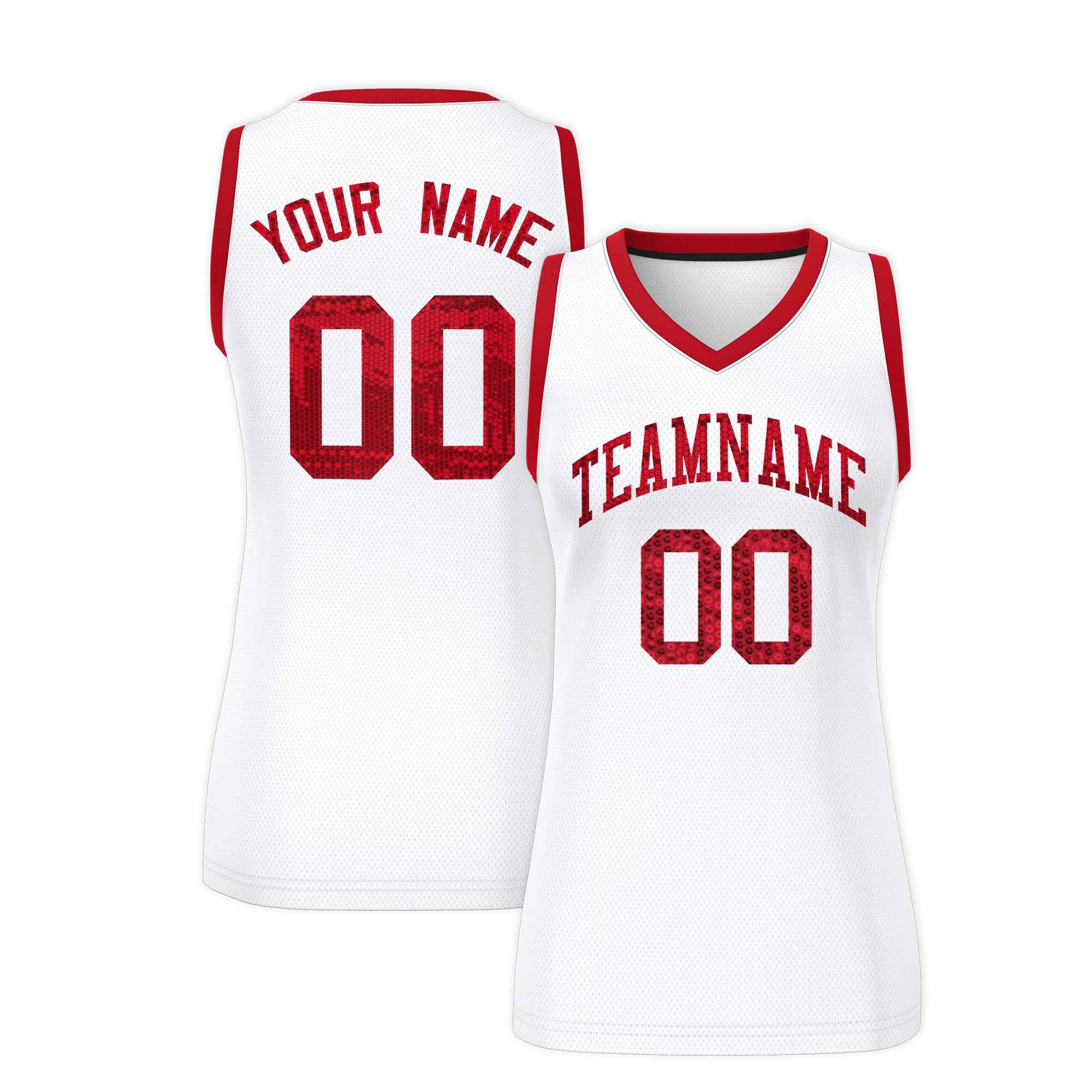 Custom White Red Women Basketball Jersey Dress