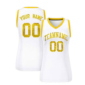 Custom White Gold Women Basketball Jersey Dress