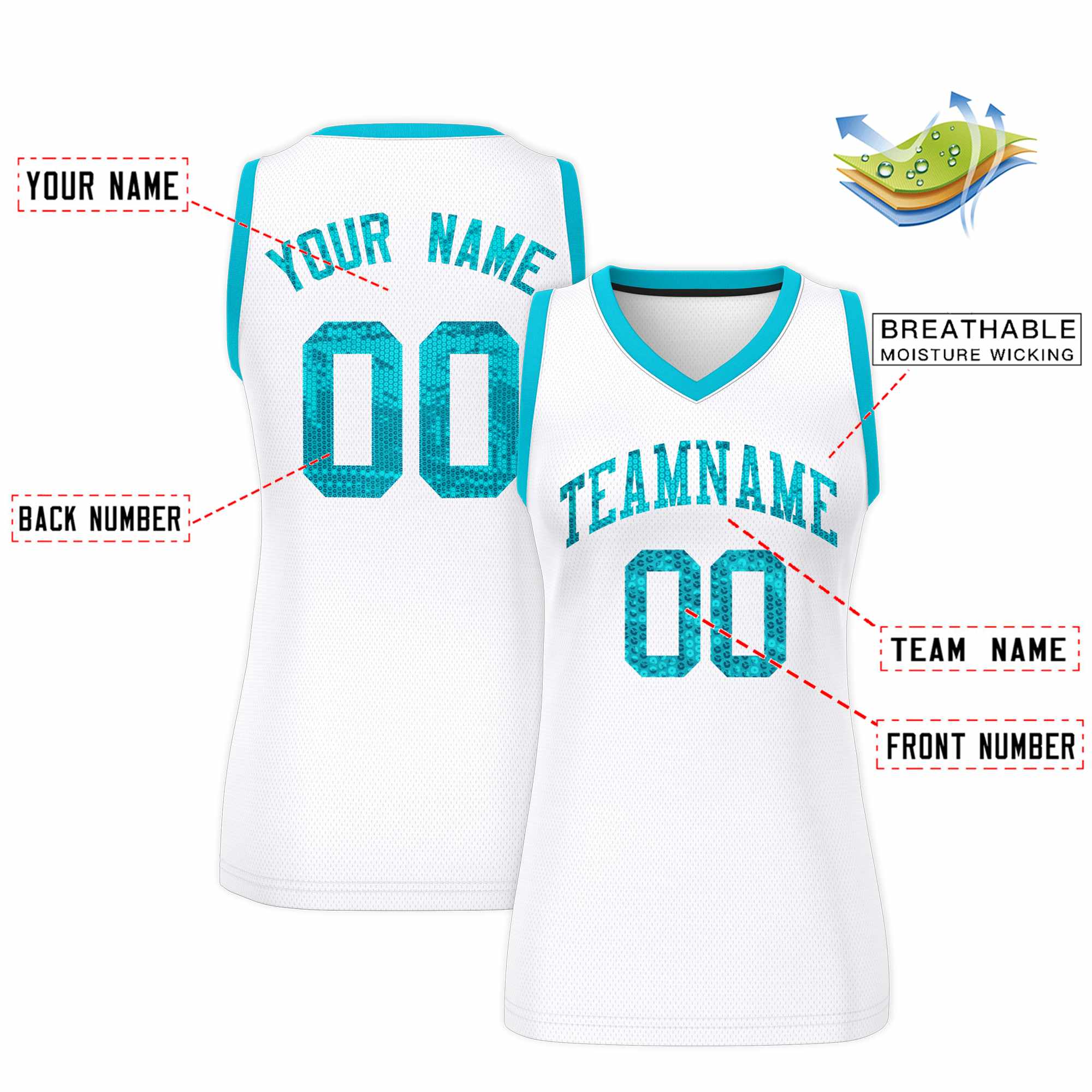 Custom White Sky Blue Women Basketball Jersey Dress