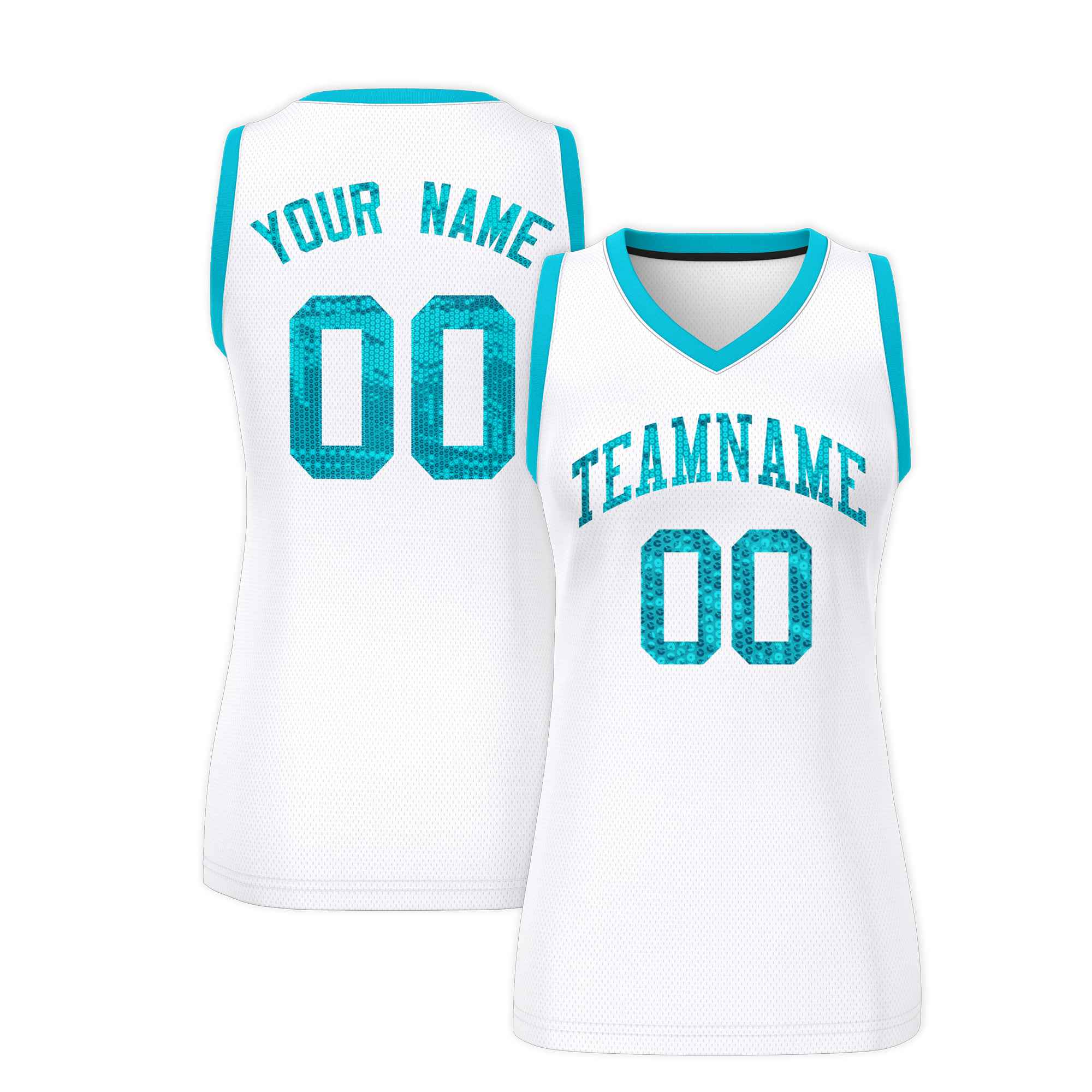 Custom White Sky Blue Women Basketball Jersey Dress