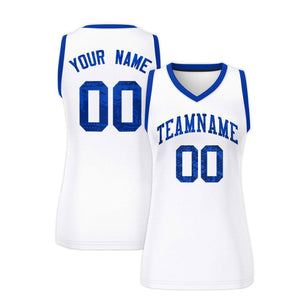 Custom White Royal Women Basketball Jersey Dress