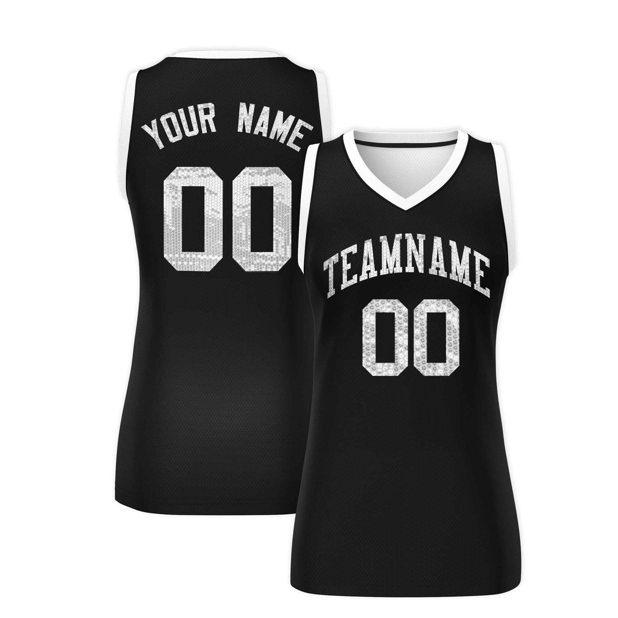 Custom Black White Women Basketball Jersey Dress