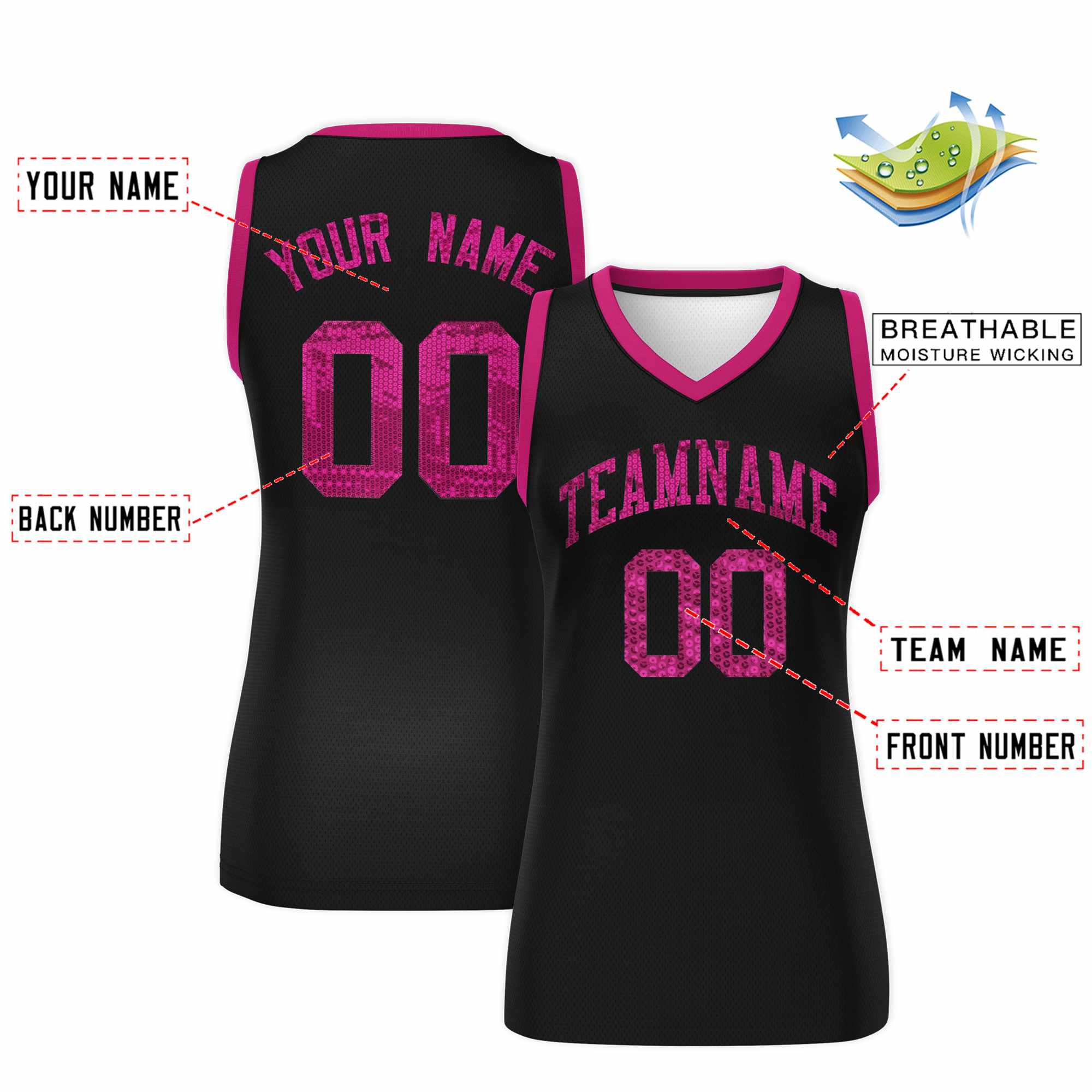 Custom Black Pink Women Basketball Jersey Dress