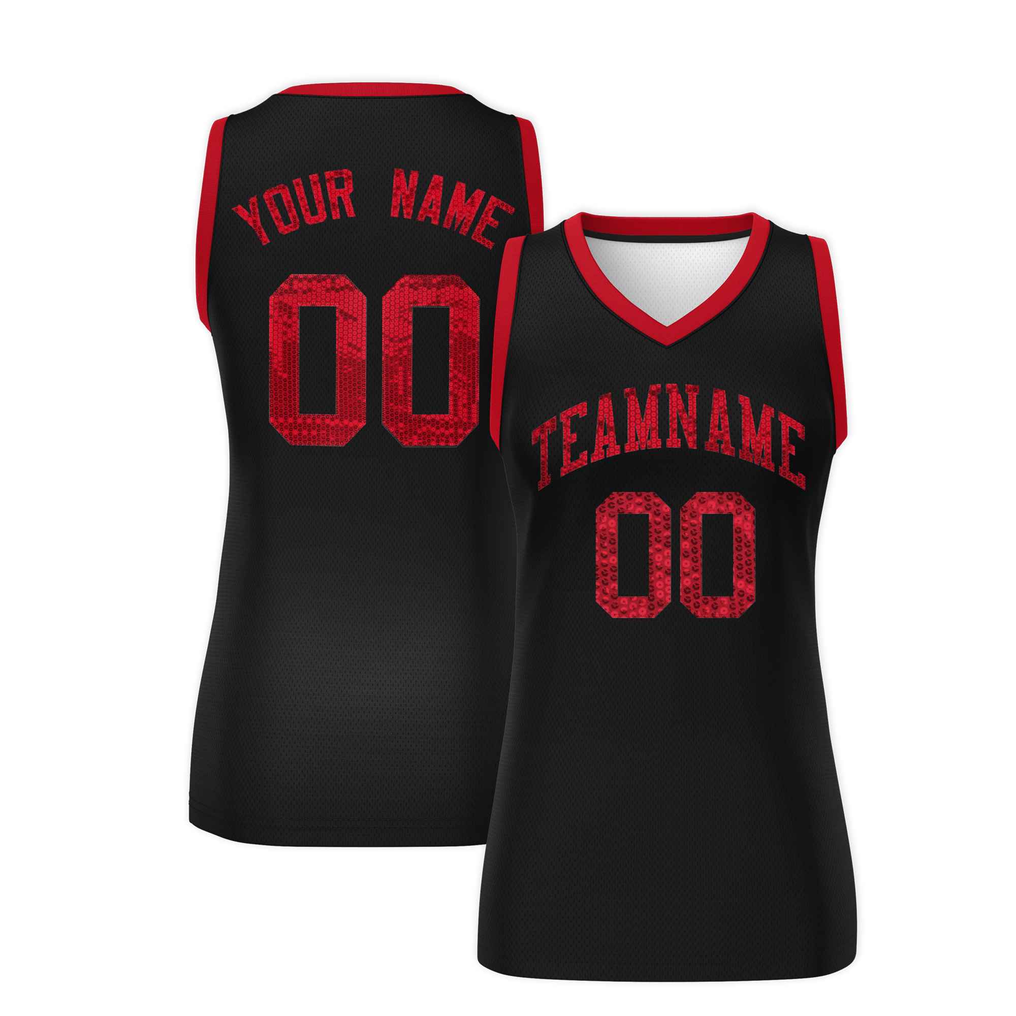 Custom Black Red Women Basketball Jersey Dress