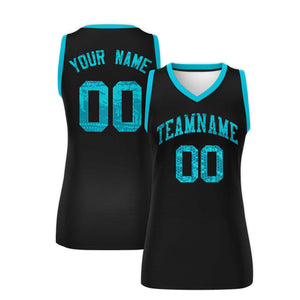 Custom Black Sky Blue Women Basketball Jersey Dress