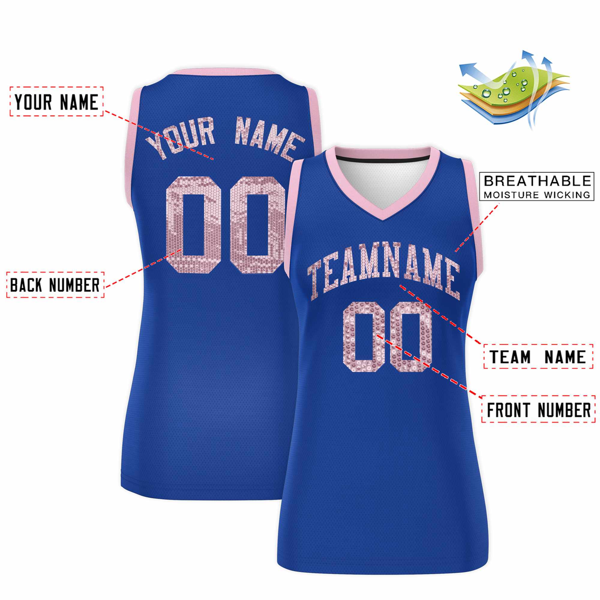 Custom Royal Light Pink Women Basketball Jersey Dress