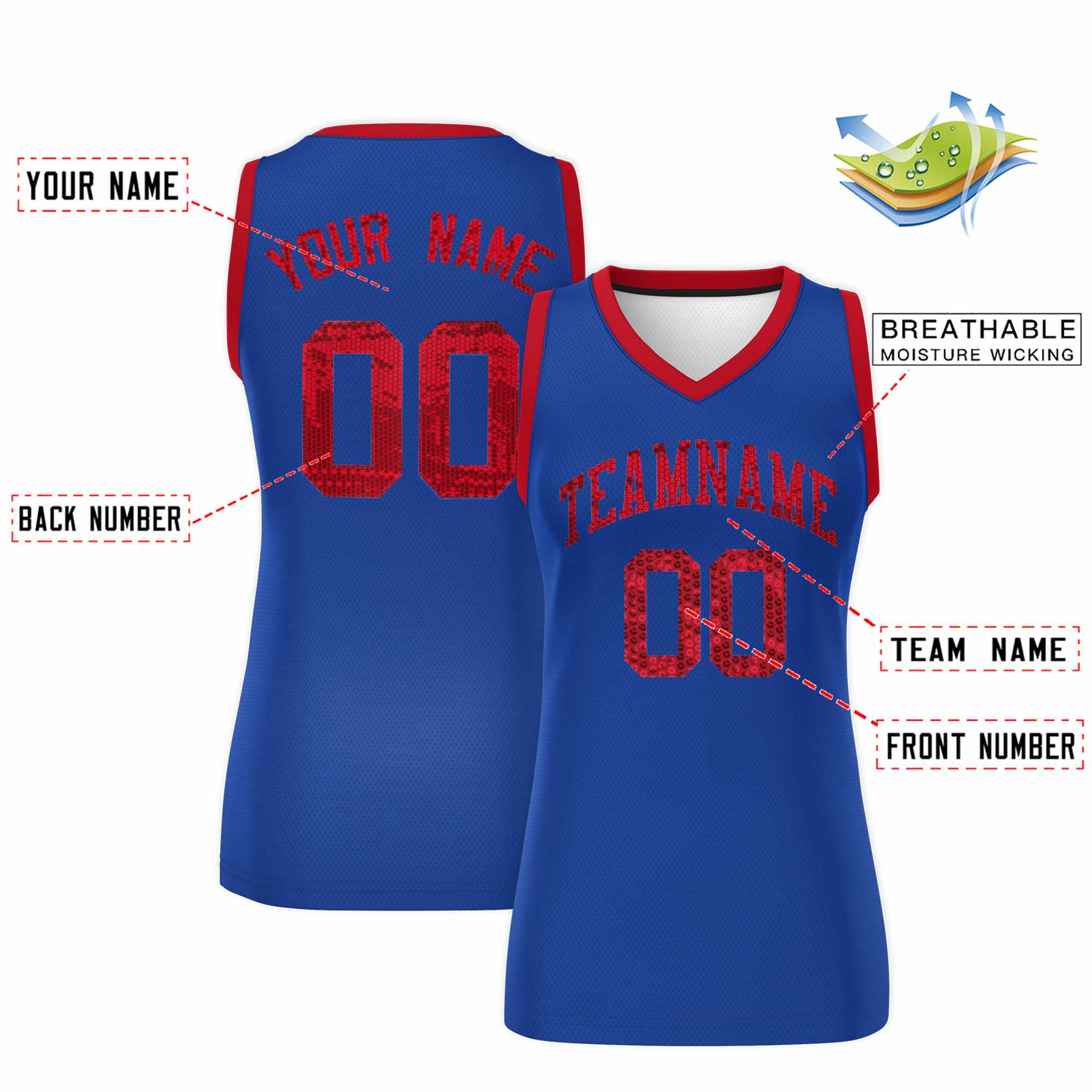 Custom Royal Red Women Basketball Jersey Dress