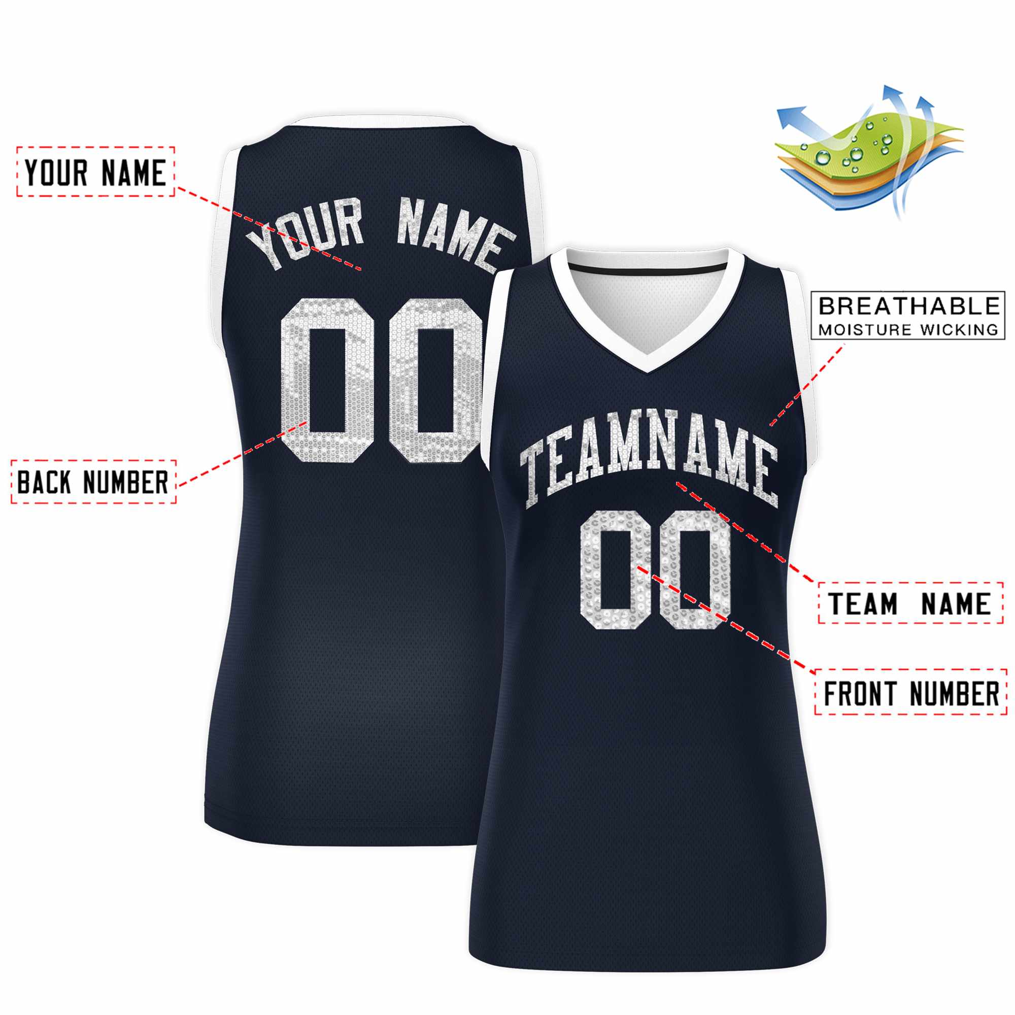 Custom Navy White Women Basketball Jersey Dress