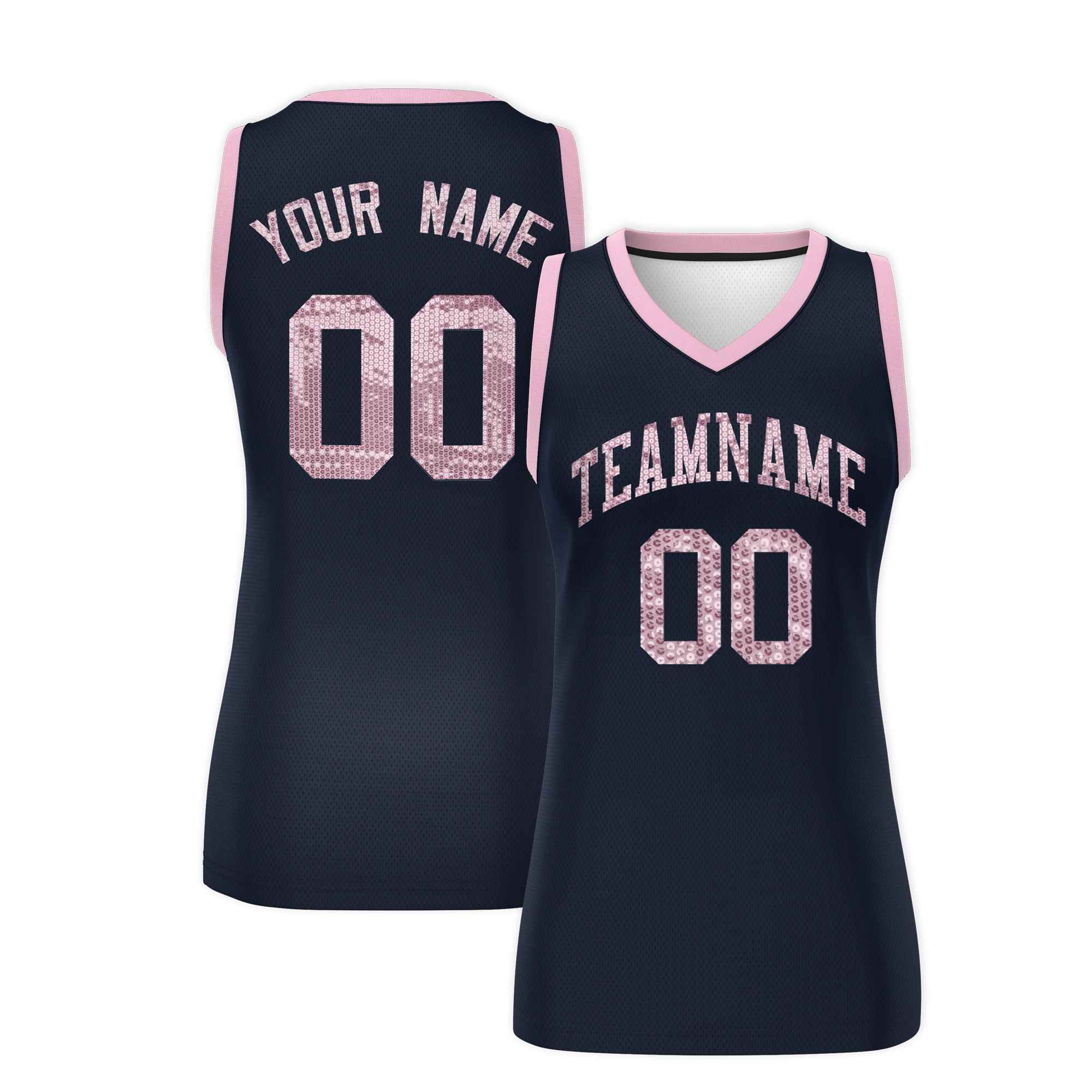 Custom Navy Light Pink Women Basketball Jersey Dress