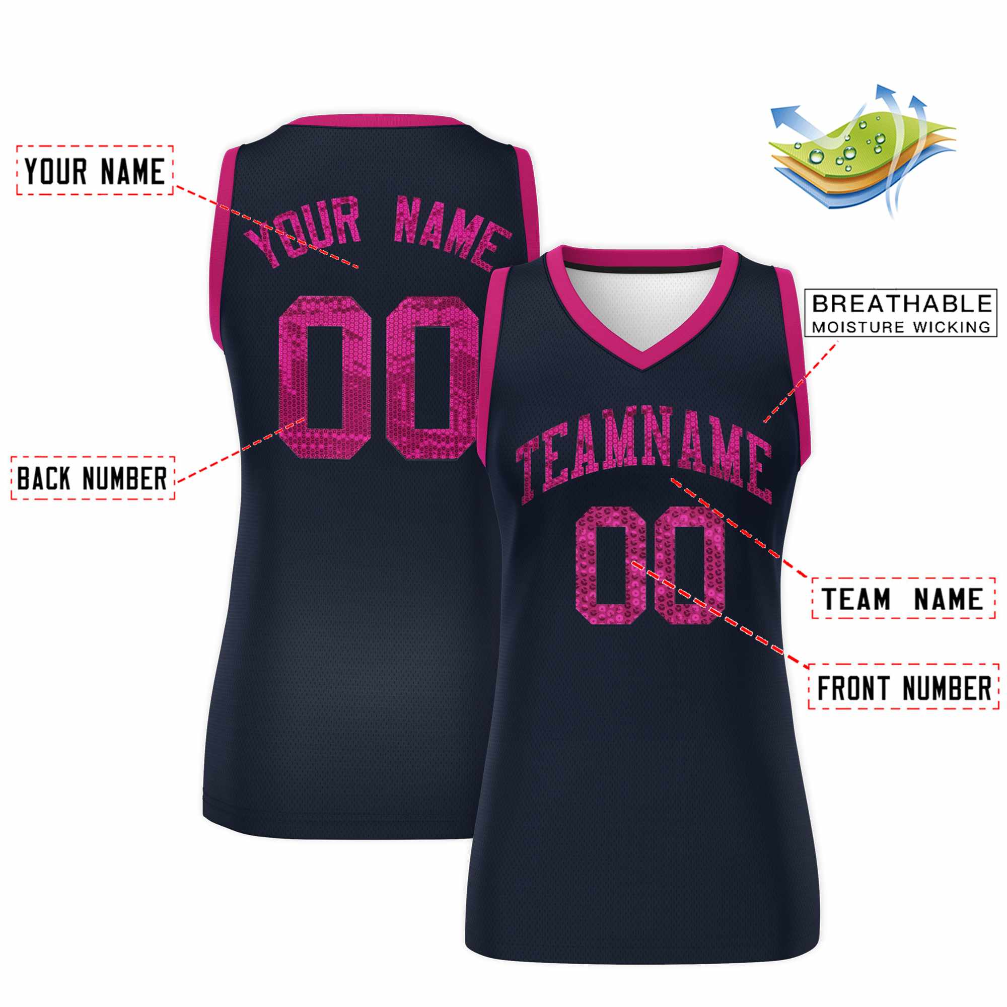 Custom Navy Pink Women Basketball Jersey Dress