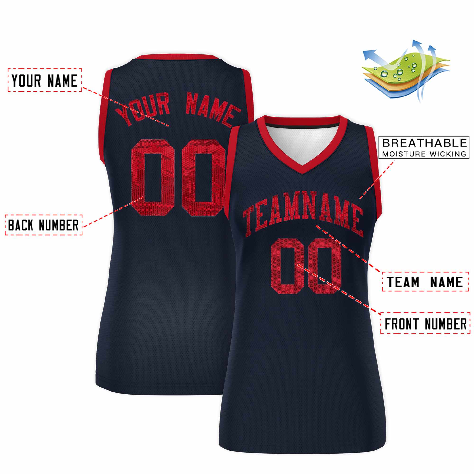 Custom Navy Red Women Basketball Jersey Dress