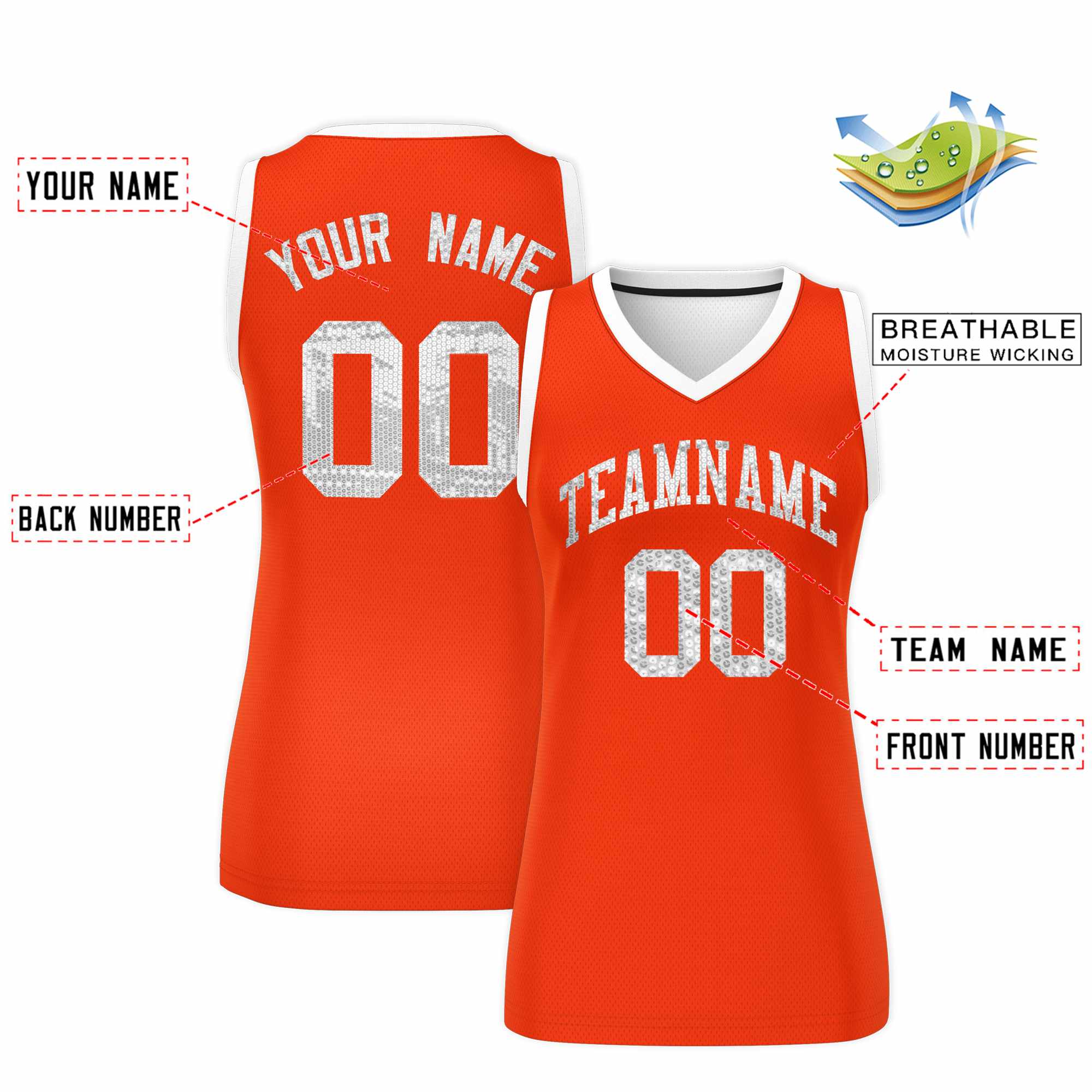 Custom Orange White Women Basketball Jersey Dress