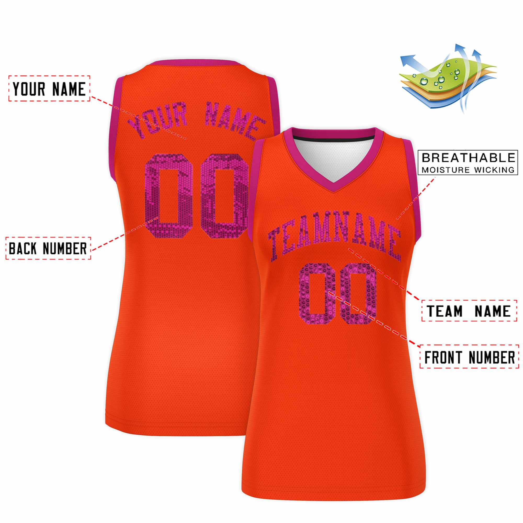 Custom Orange Pink Women Basketball Jersey Dress