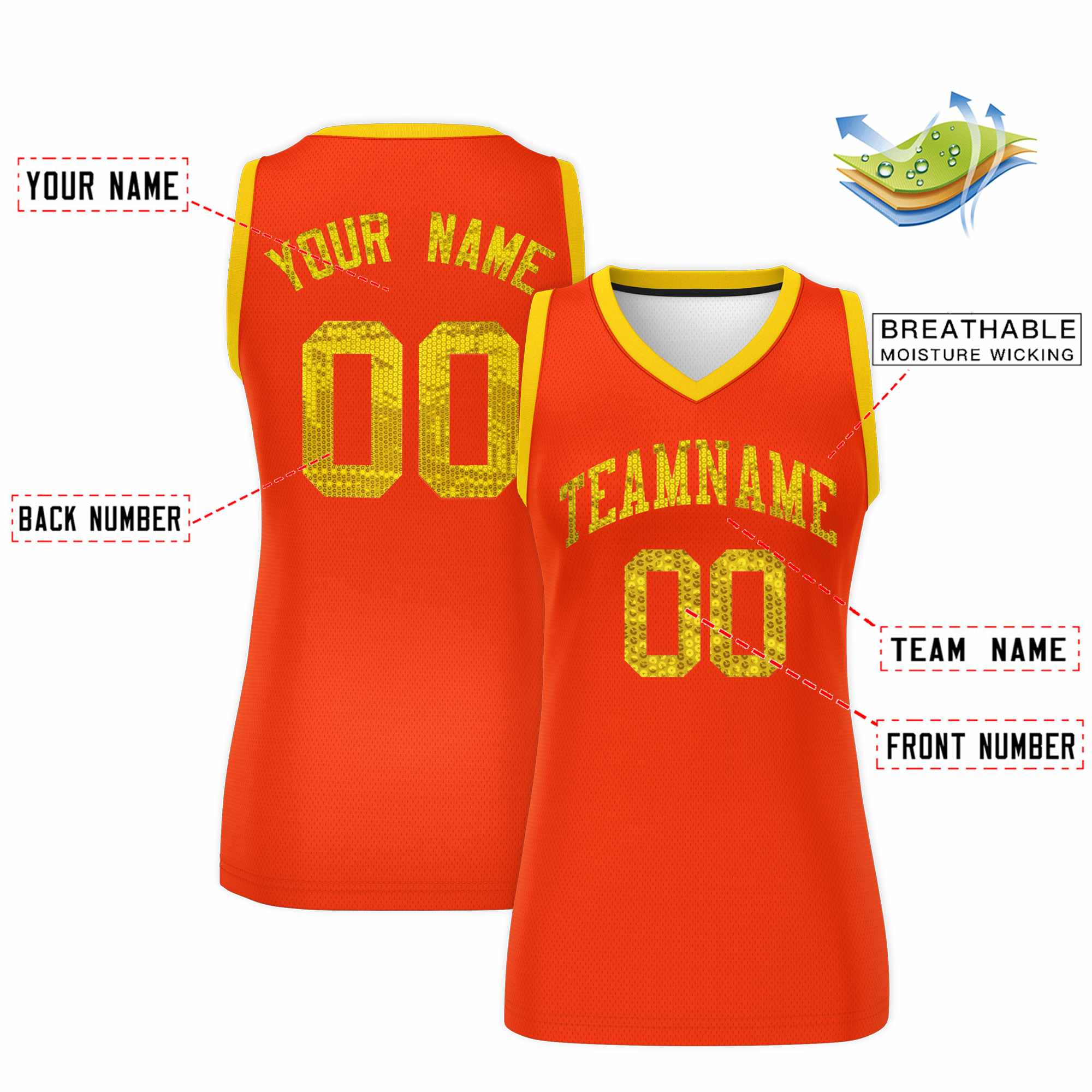 Custom Orange Gold Women Basketball Jersey Dress