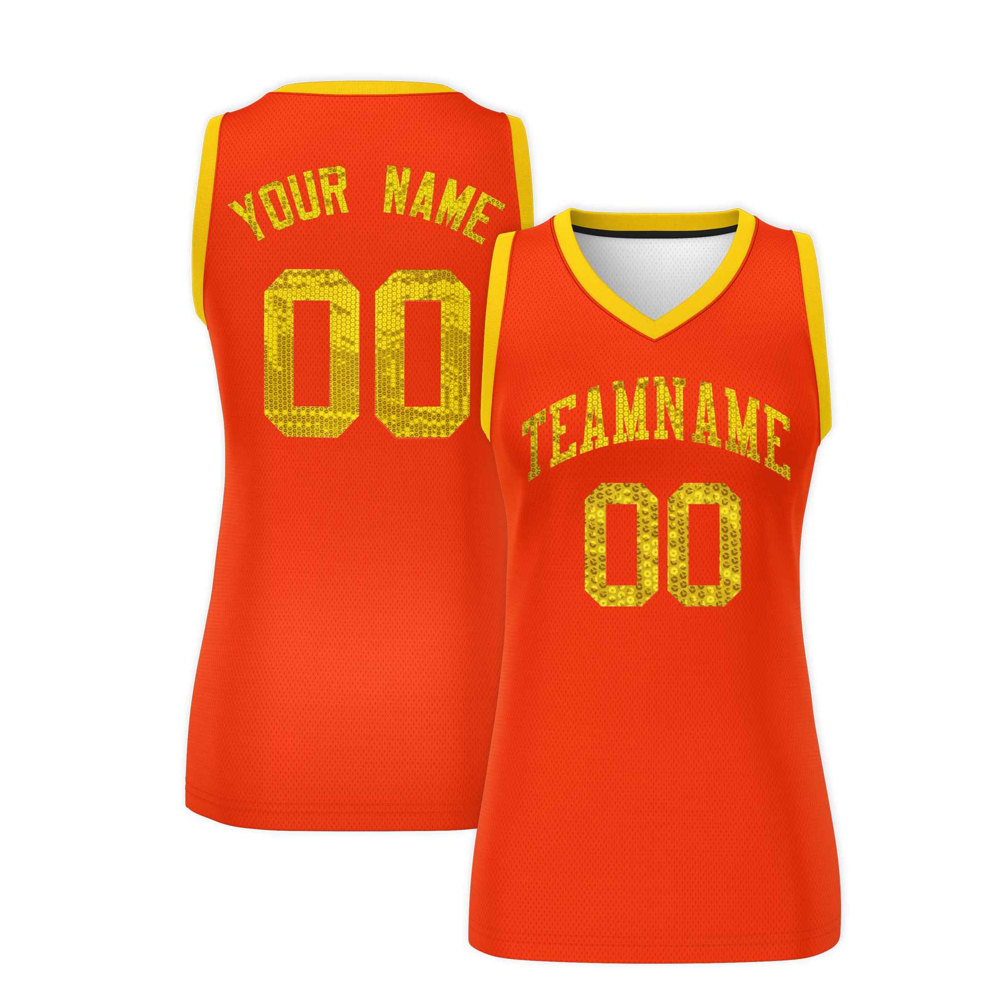 Custom Orange Gold Women Basketball Jersey Dress