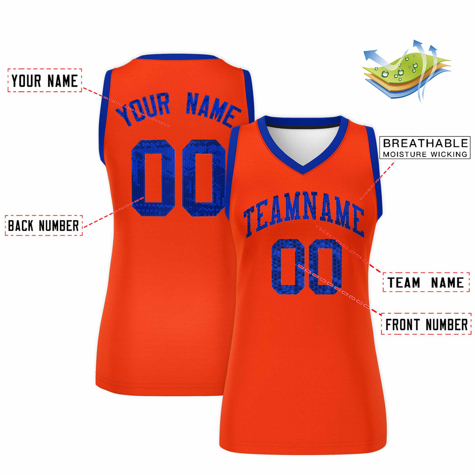 Custom Orange Royal Women Basketball Jersey Dress