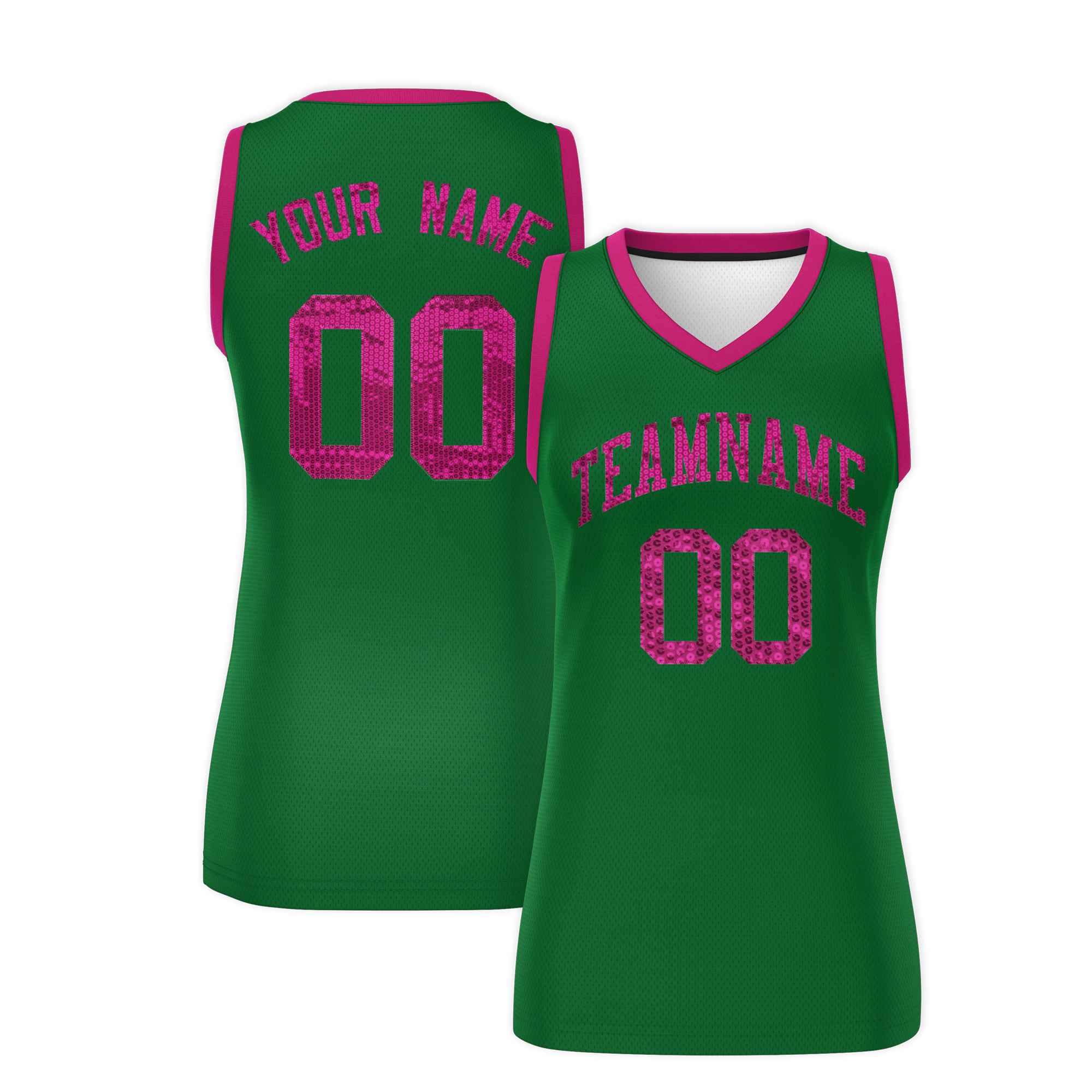 Custom Kelly Green Pink Women Basketball Jersey Dress