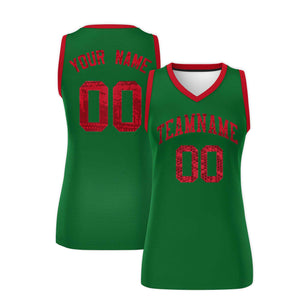 Custom Kelly Green Red Women Basketball Jersey Dress